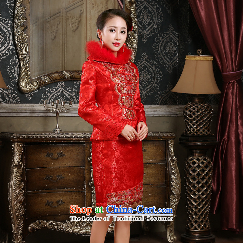 The Friends of the winter bride wedding dress cheongsam dress retro-thick qipao kit winter marriages bows to red XL 2.2 feet code waist-lan (LANYI Yi) , , , shopping on the Internet