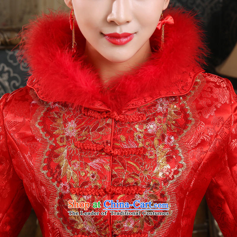 The Friends of the winter bride wedding dress cheongsam dress retro-thick qipao kit winter marriages bows to red XL 2.2 feet code waist-lan (LANYI Yi) , , , shopping on the Internet