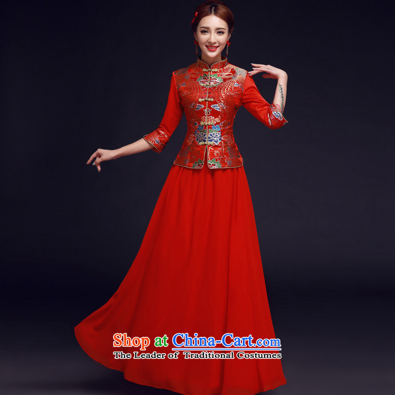 The privilege of serving-leung 2015 new bride with red winter wedding dress Chinese Antique long qipao bows services have served, L, red-leung , , , shopping on the Internet