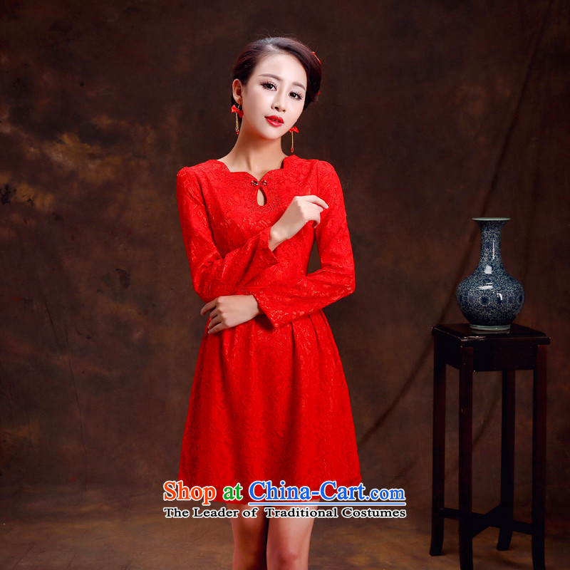 Lan-yi marriages cheongsam dress retro improvements bows stylish qipao skirt Red Spring and Autumn Chinese wedding dress quality assurance L code waist 2.1 foot, Yi (LANYI) , , , shopping on the Internet
