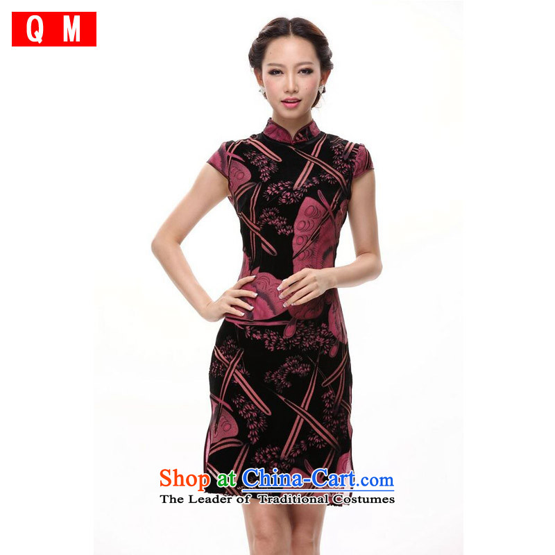 The end of the light _QM_ retro Silk Cheongsam herbs extract red dress?XWGQP083-1 marriages bows?picture color?XL