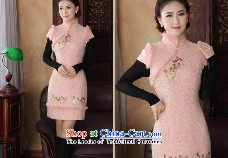 Dan smoke autumn and winter cheongsam dress Tang Dynasty Chinese improved collar angora wool retro? embroidery peony dresses dress pink M picture, prices, brand platters! The elections are supplied in the national character of distribution, so action, buy now enjoy more preferential! As soon as possible.