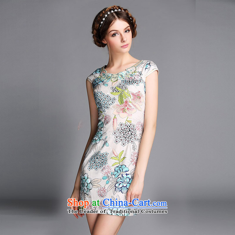 The end of the light (QM) Improved stylish round-neck collar embroidered on short qipao XWGQF140602's picture color light at the end of XL, , , , shopping on the Internet