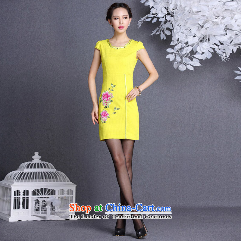 The end of the light (QM) Improved stylish embroidered short, simple cheongsam dress female XWGQF826-1 picture color light at the end of XL, , , , shopping on the Internet