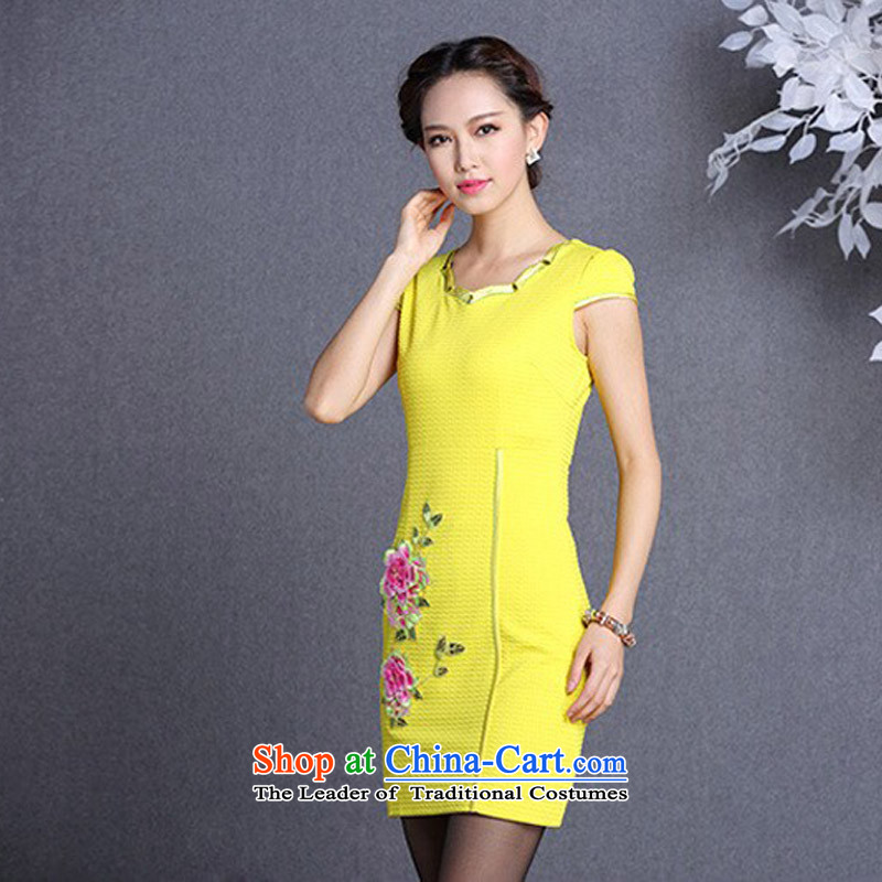 The end of the light (QM) Improved stylish embroidered short, simple cheongsam dress female XWGQF826-1 picture color light at the end of XL, , , , shopping on the Internet