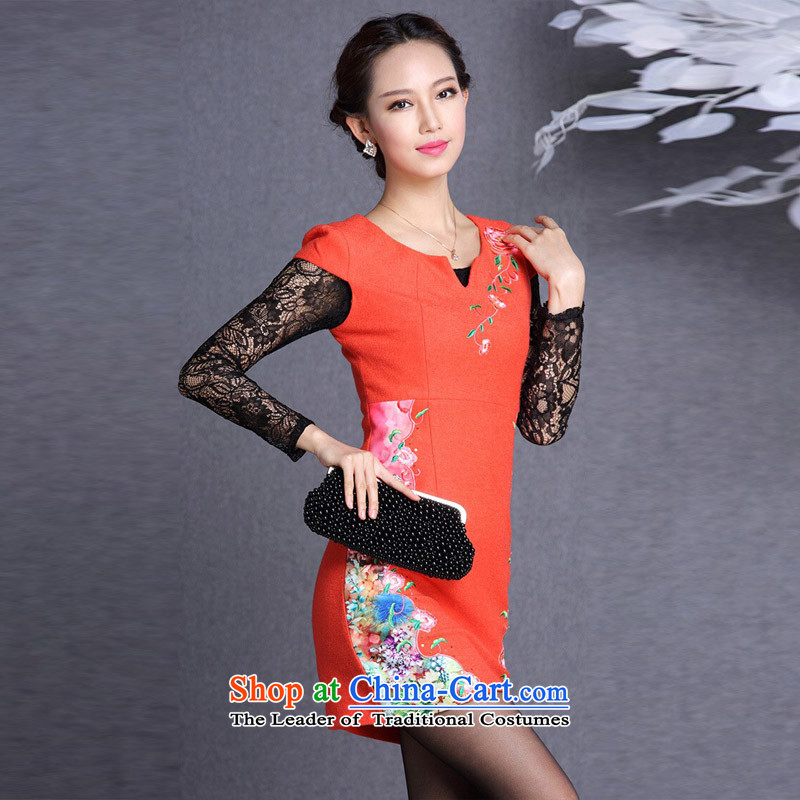The end of the light (QM) Improved stylish embroidered short qipao  XWG gross? QF818 red light at the end of S, shopping on the Internet has been pressed.
