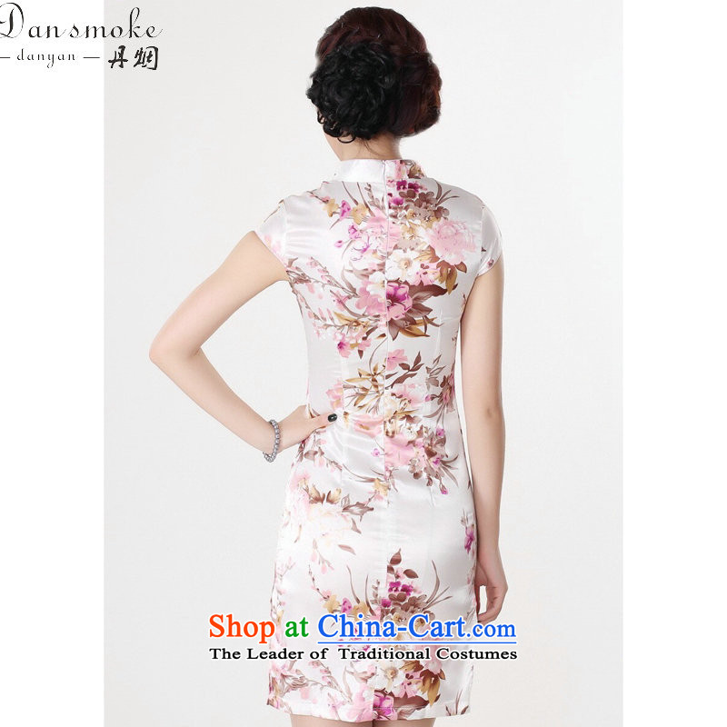 Dan smoke Tang dynasty women's summer new women's Chinese qipao gown ramp improved collar silk Tang dynasty retro short white M Dan smoke qipao shopping on the Internet has been pressed.