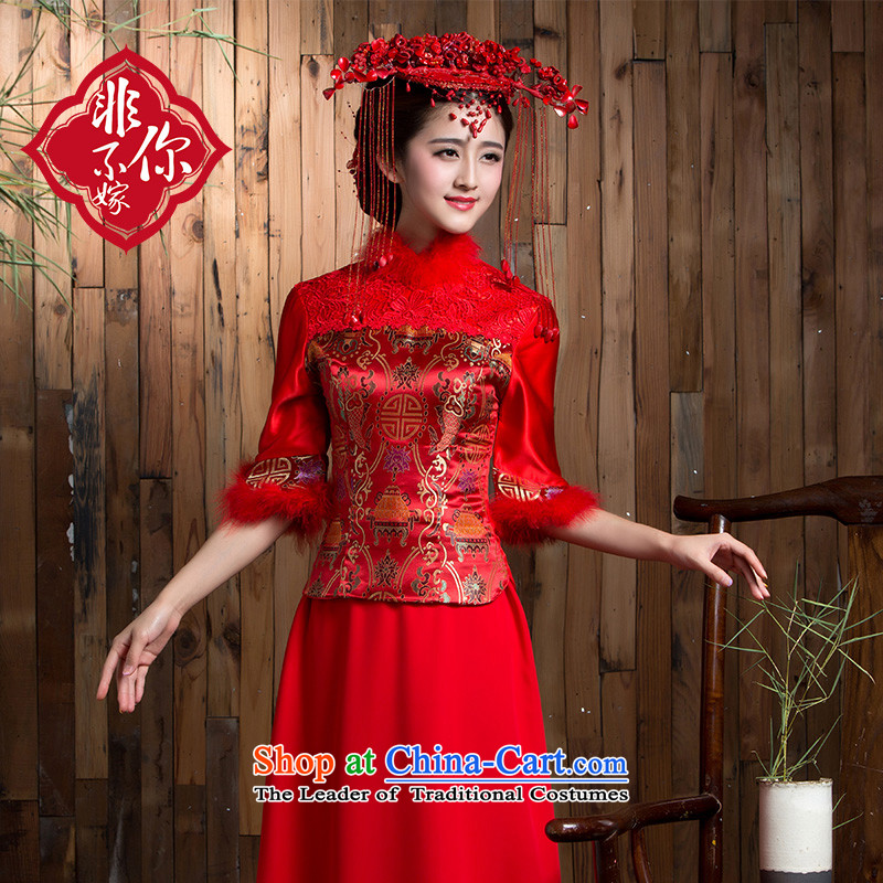 Non-you do not marry?2015 new bride bows to Sau San red winter clothing 7、Qipao Length of marriage cuff retro Chinese Dress Red?2XL