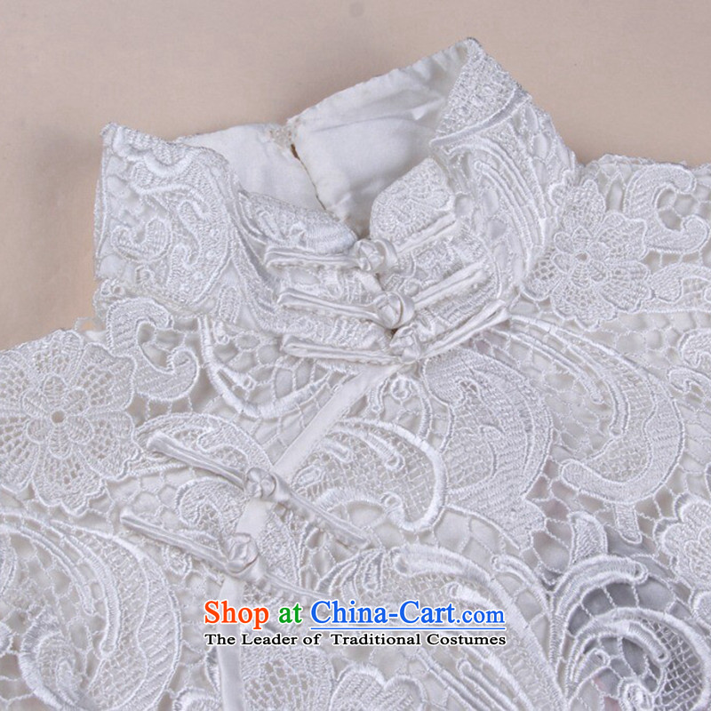 Floral spring and summer cheongsam dress Chinese territorial waters of soluble lace qipao gown qipao retro bows short white XL, floral shopping on the Internet has been pressed.