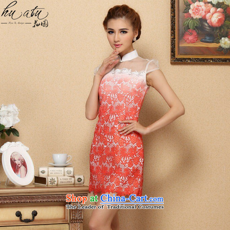  The spring and summer of 2015, floral cheongsam dress stylish improved cheongsam silk OSCE root yarn water-soluble cheongsam dress gradient Mock-neck S, floral shopping on the Internet has been pressed.
