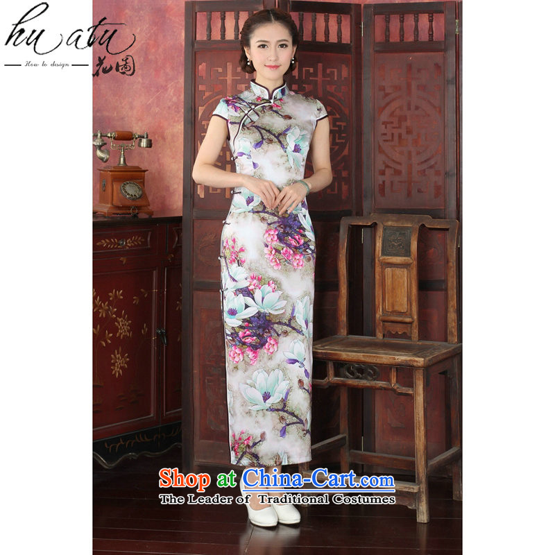 Take the new 2015 figure female Silk Cheongsam Chinese herbs extract collar tulip elegant qipao gown 1027# banquet long M, floral shopping on the Internet has been pressed.