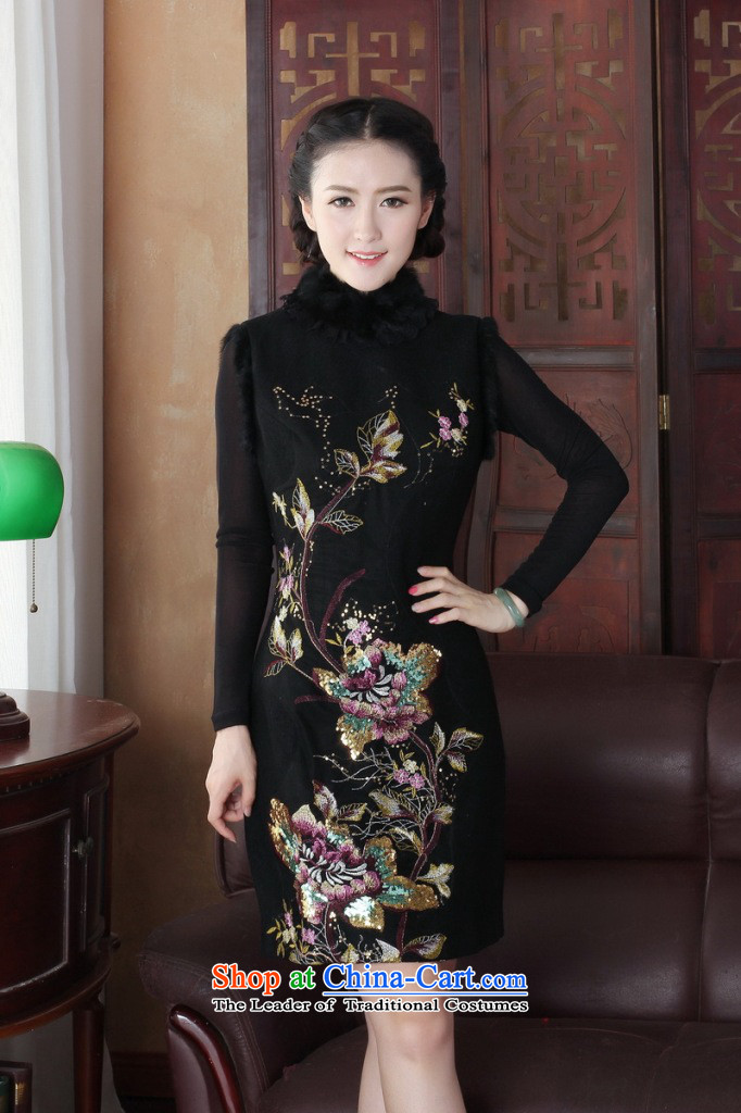 Floral qipao new winter retro improved stylish rabbit hair for warm women's day-to-Folder cotton cheongsam dress flower XL Photo Black thin, prices, brand platters! The elections are supplied in the national character of distribution, so action, buy now enjoy more preferential! As soon as possible.