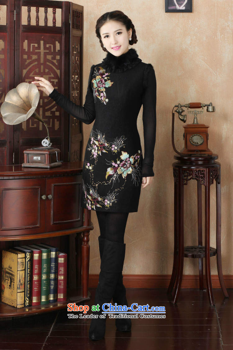 Floral qipao new winter retro improved stylish rabbit hair for warm women's day-to-Folder cotton cheongsam dress flower XL Photo Black thin, prices, brand platters! The elections are supplied in the national character of distribution, so action, buy now enjoy more preferential! As soon as possible.