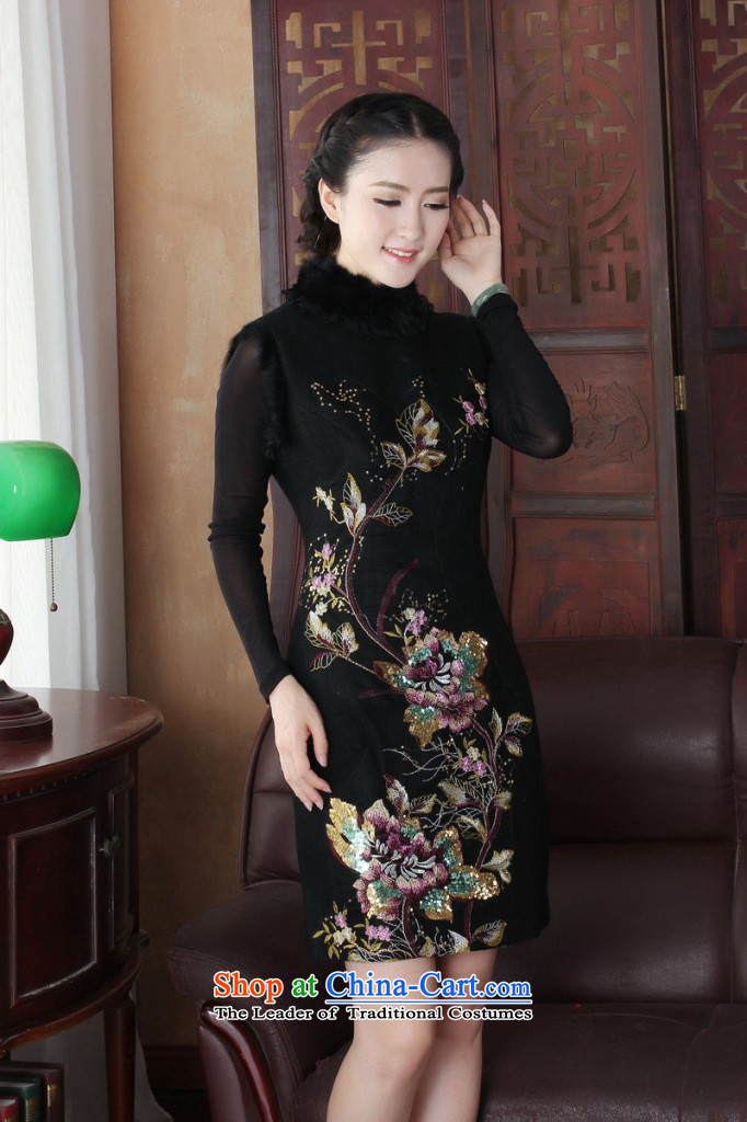 Dan smoke qipao winter 2015 new product improvement and Stylish retro rabbit hair for warm women's day-to-Folder cotton cheongsam dress large black XL Photo, prices, brand platters! The elections are supplied in the national character of distribution, so action, buy now enjoy more preferential! As soon as possible.