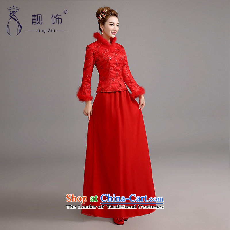 The new 2015 International Friendship cheongsam dress long winter bride bows service long-sleeved thick cotton folder retro style qipao and packaged services  S talks toasting champagne red trim (JINGSHI) , , , shopping on the Internet