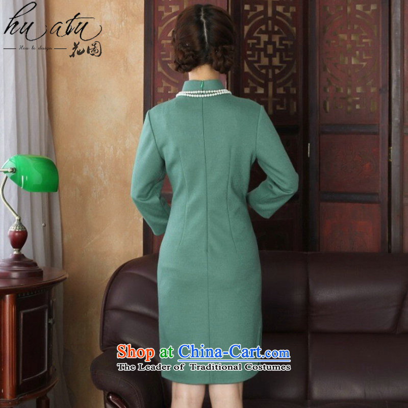 Floral Spring 2015 cheongsam dress Chinese qipao collar improved graphics thin wool is fashionable dresses 2XL, long-sleeved green flower cheongsam figure , , , shopping on the Internet