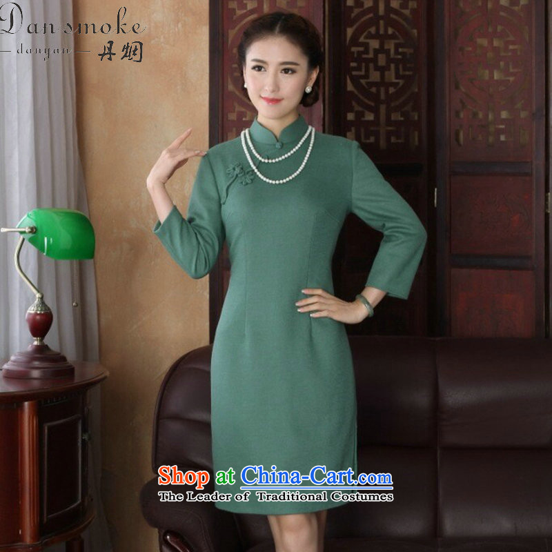 Dan smoke?spring 2015 cheongsam dress Chinese qipao collar improved graphics thin wool is fashionable dresses long-sleeved green qipao?2XL