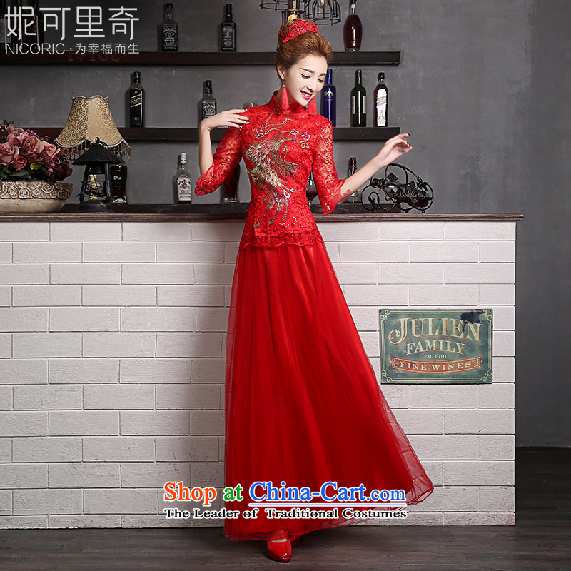 Toasting champagne qipao services stylish and elegant autumn 2015 new long-sleeved_ Bride Chinese wedding dress video thin red dress?L_3 Sau San days shipment_