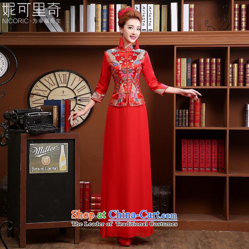 Toasting champagne bride services marriage qipao 2015 winter new stylish Chinese long-sleeved red dress women Sau San Red?XL