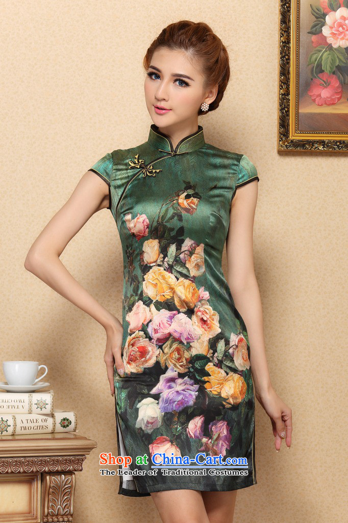 Dan smoke cheongsam dress Tang dynasty fashion Chinese herbs extract collar improved cheongsam elegant summer, Silk Cheongsam green banquet XL Photo, prices, brand platters! The elections are supplied in the national character of distribution, so action, buy now enjoy more preferential! As soon as possible.
