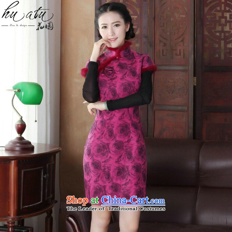 Floral qipao Tang dynasty women new autumn and winter Chinese collar short, improved gross cheongsam dress is stylish dress figure color L, floral shopping on the Internet has been pressed.