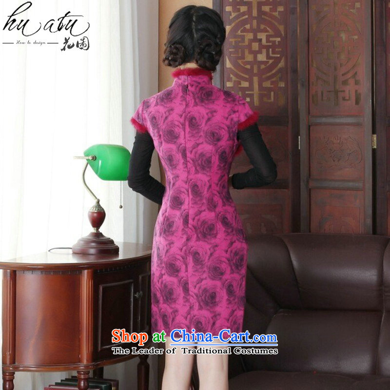Floral qipao Tang dynasty women new autumn and winter Chinese collar short, improved gross cheongsam dress is stylish dress figure color L, floral shopping on the Internet has been pressed.