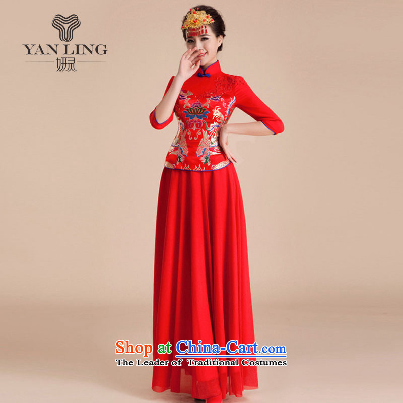 2015 new dresses wedding dresses marriage retro in improved bows long-sleeved bride long summer QP84 RED S, Charlene Choi spirit has been pressed shopping on the Internet