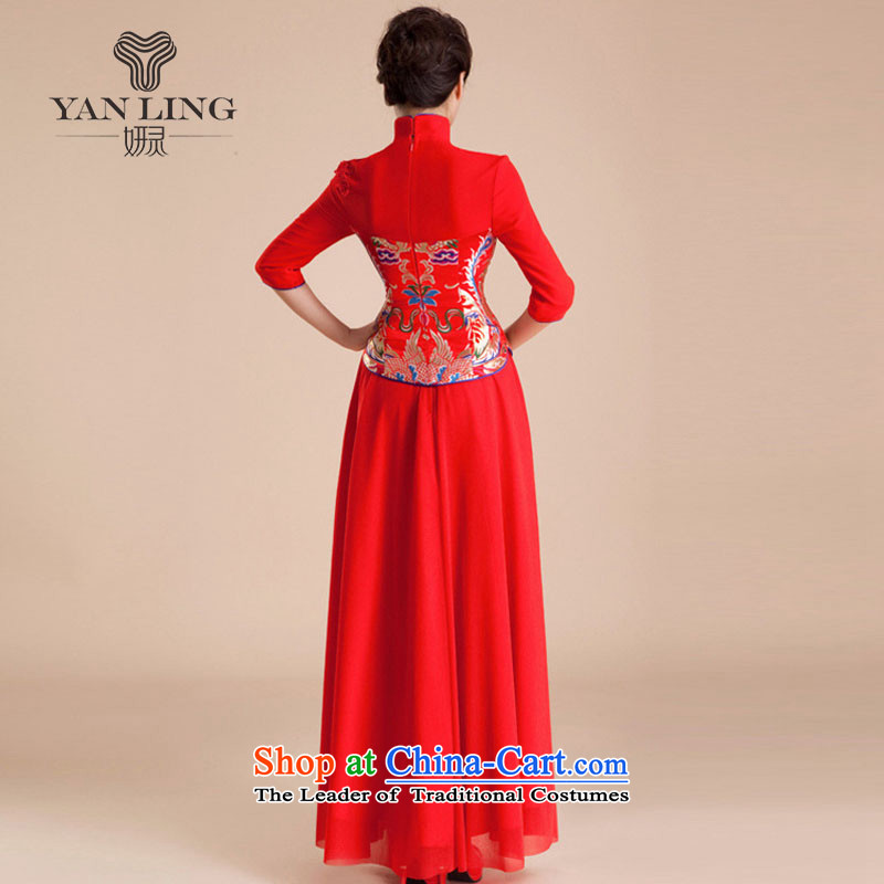 2015 new dresses wedding dresses marriage retro in improved bows long-sleeved bride long summer QP84 RED S, Charlene Choi spirit has been pressed shopping on the Internet