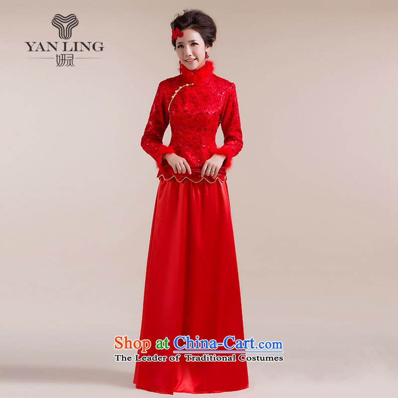 The new 2015 Gross Gross for cuff dot decorated under the aliasing dragging long skirt Tang Gown wedding dress red , L, Charlene Choi spirit has been pressed shopping on the Internet