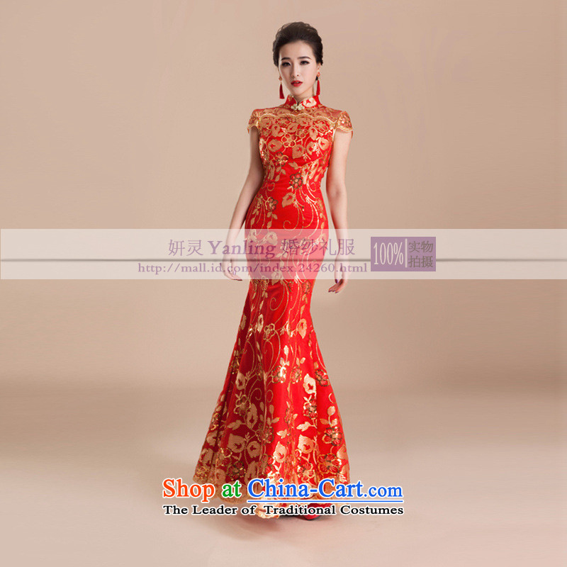 2015 wedding services wedding dresses qipao toasting champagne evening dress retro marriage crowsfoot long red bride QP80 RED XL, Charlene Choi spirit has been pressed shopping on the Internet