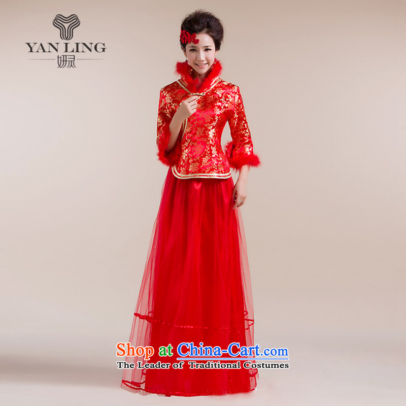 The new 2015 Gross Gross for cuff gauze long skirt with gold floral decorations Tang Gown wedding dress red , L, Charlene Choi spirit has been pressed shopping on the Internet