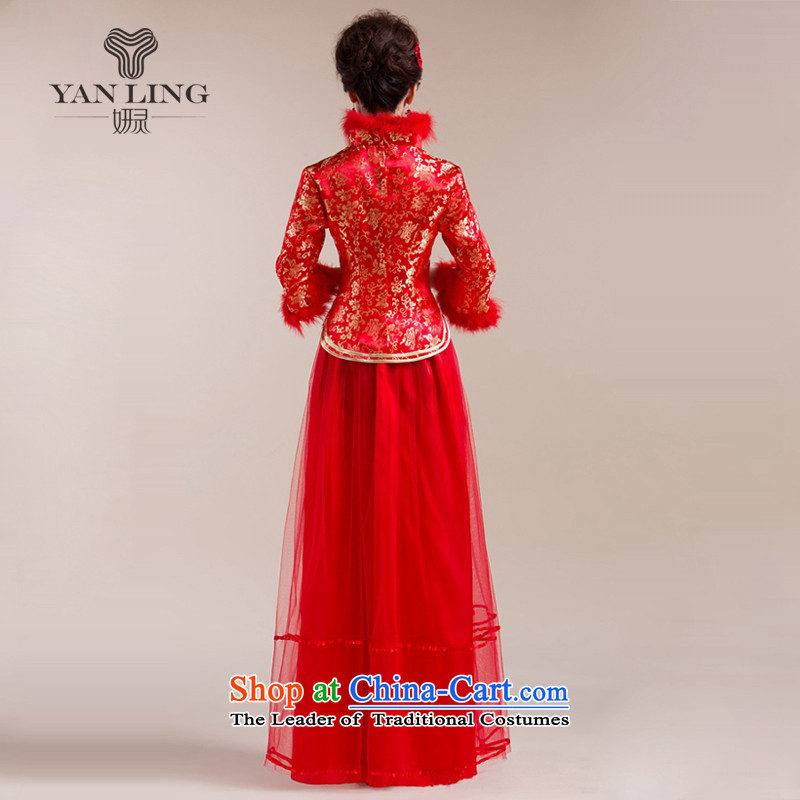 The new 2015 Gross Gross for cuff gauze long skirt with gold floral decorations Tang Gown wedding dress red , L, Charlene Choi spirit has been pressed shopping on the Internet