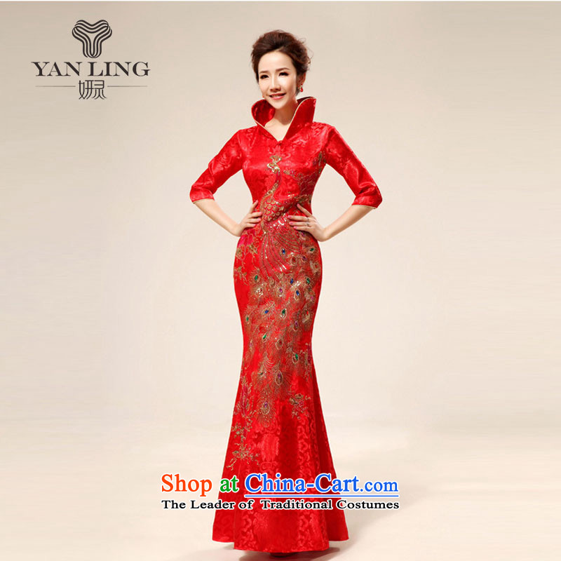 2015 new re-door onto the design of the ceremonial dress red bows replacing dress qipao 71 Red?S