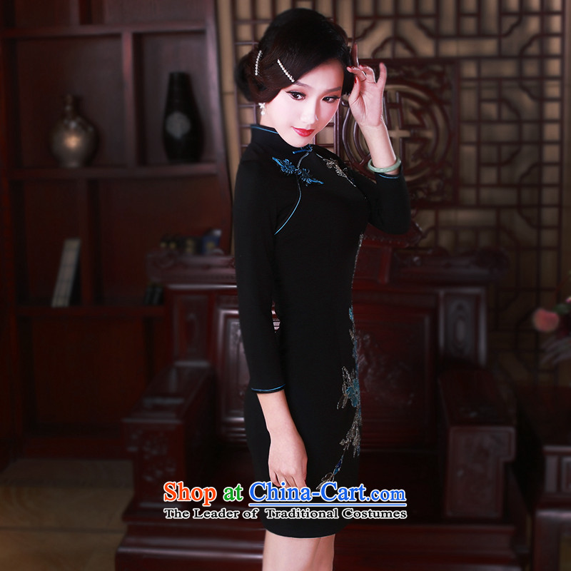 After a new wind in 2015 skirt Fashion improvement cuff qipao daily retro cheongsam dress 5041 Black XXL, ruyi wind shopping on the Internet has been pressed.
