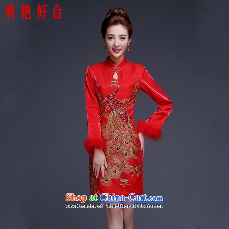 Yong-yeon and bows Service Bridal Fashion 2015 new long-sleeved qipao gown of winter clothing marriage short) thick red red Kim Bong-mei , Yong-yeon and shopping on the Internet has been pressed.