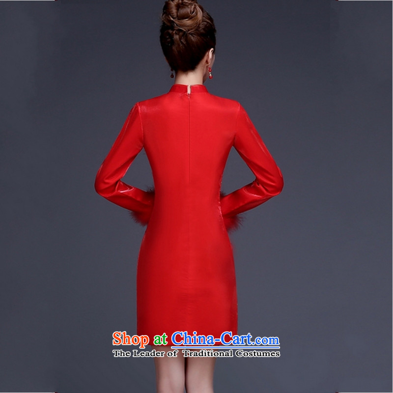 Yong-yeon and bows Service Bridal Fashion 2015 new long-sleeved qipao gown of winter clothing marriage short) thick red red Kim Bong-mei , Yong-yeon and shopping on the Internet has been pressed.