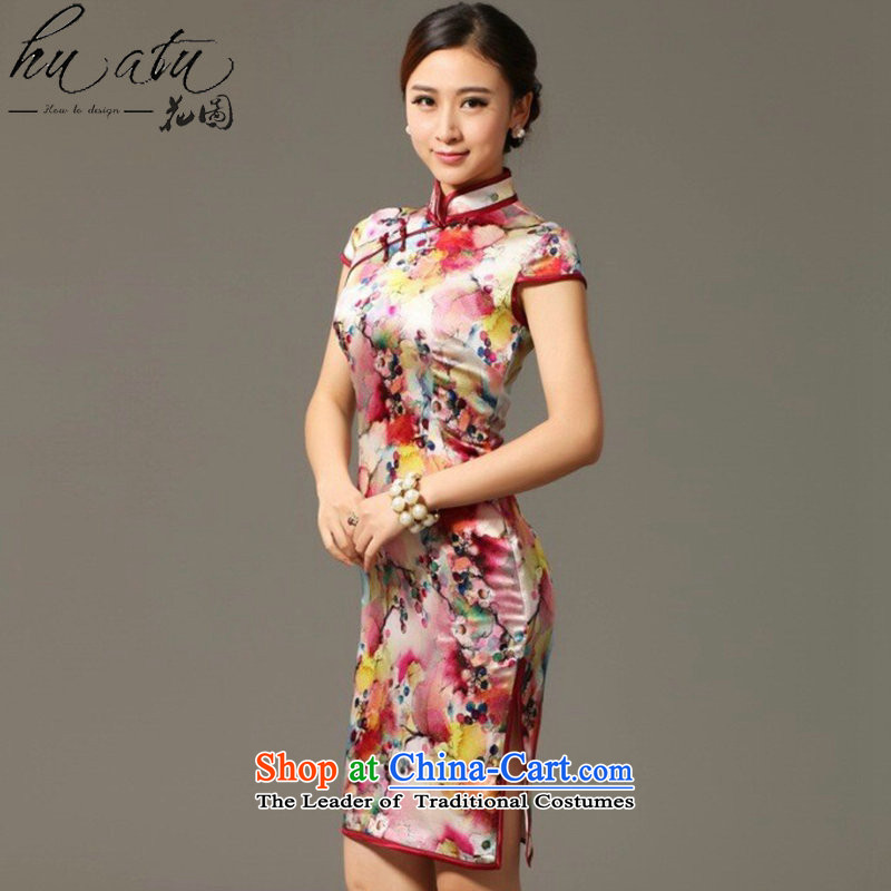 Spend the summer of qipao figure female Tang Dynasty Chinese herbs extract collar qipao sit back and relax Silk Cheongsam spend grape dress figure color mosaic 2XL, shopping on the Internet has been pressed.