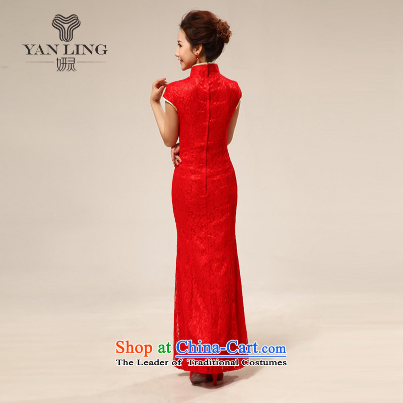 2015 red retro lace Chinese improved marriages bows cheongsam dress wedding bridal dresses 66 Red L, replacing Charlene Choi spirit has been pressed shopping on the Internet