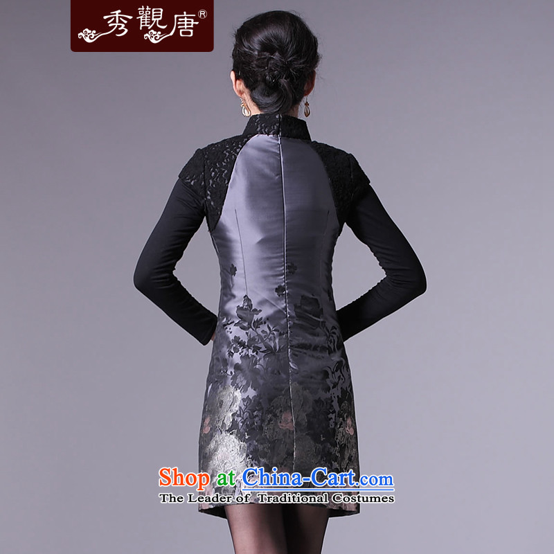 (SOO-Kwun Tong as soon as possible in the Mood for Love hand-painted winter 2015 winter day-to-day qipao short of qipao skirt retro cotton folder G97175 XXXL, silver-soo Kwun Tong shopping on the Internet has been pressed.