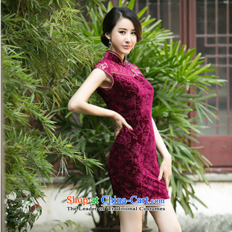 With a new 2015 Chinese Ethnic Women Kim velvet cheongsam dress stylish improvements Sau San retro short, dark blue qipao XXL, property of an Arabic (wuyouwuyu) , , , shopping on the Internet