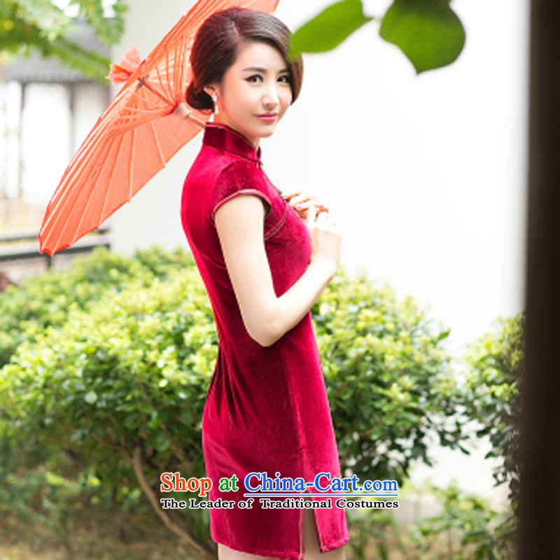 With the Chinese  New Year 2015 Spring temperament embroidery qipao Stylish retro-day   improved elegant qipao red velvet M with a story (wuyouwuyu) , , , shopping on the Internet