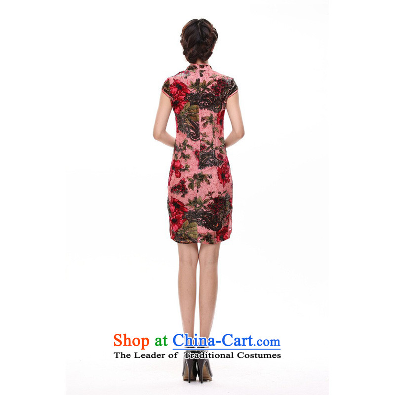 At the end of light silk cheongsam dress suit bows of nostalgia for the marriage herbs extract improved stylish autumn cheongsam dress female XWG pink light at the end of M , , , shopping on the Internet