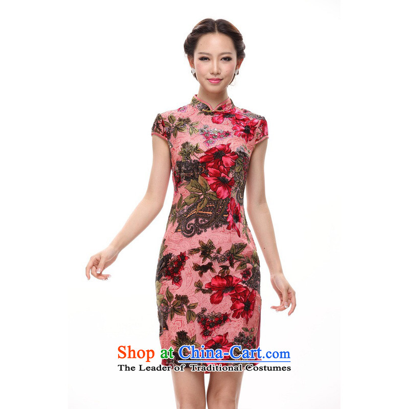 At the end of light silk cheongsam dress suit bows of nostalgia for the marriage herbs extract improved stylish autumn cheongsam dress female XWG pink light at the end of M , , , shopping on the Internet