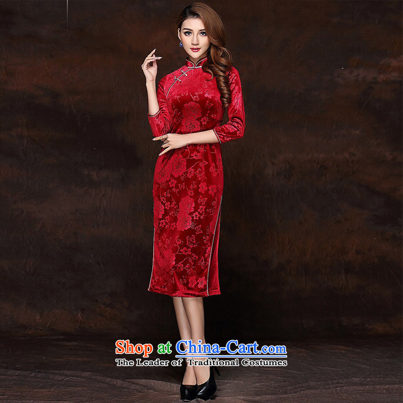 At the end of light and Stylish retro-improved 7 Long qipao XWGQF141008 cuff velvet red light at the end of , , , XXXXL, shopping on the Internet