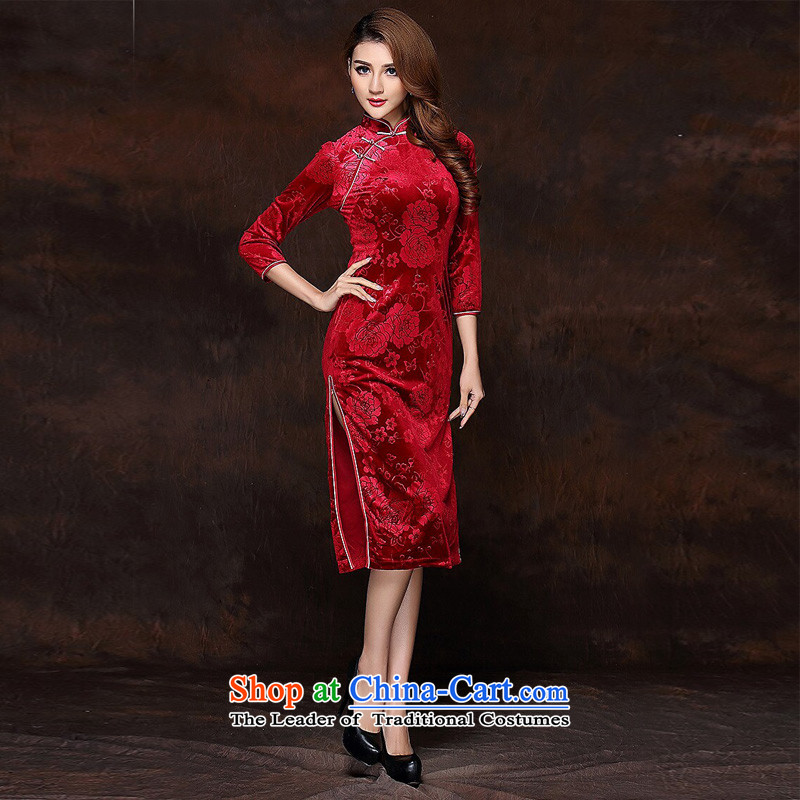 At the end of light and Stylish retro-improved 7 Long qipao XWGQF141008 cuff velvet red light at the end of , , , XXXXL, shopping on the Internet