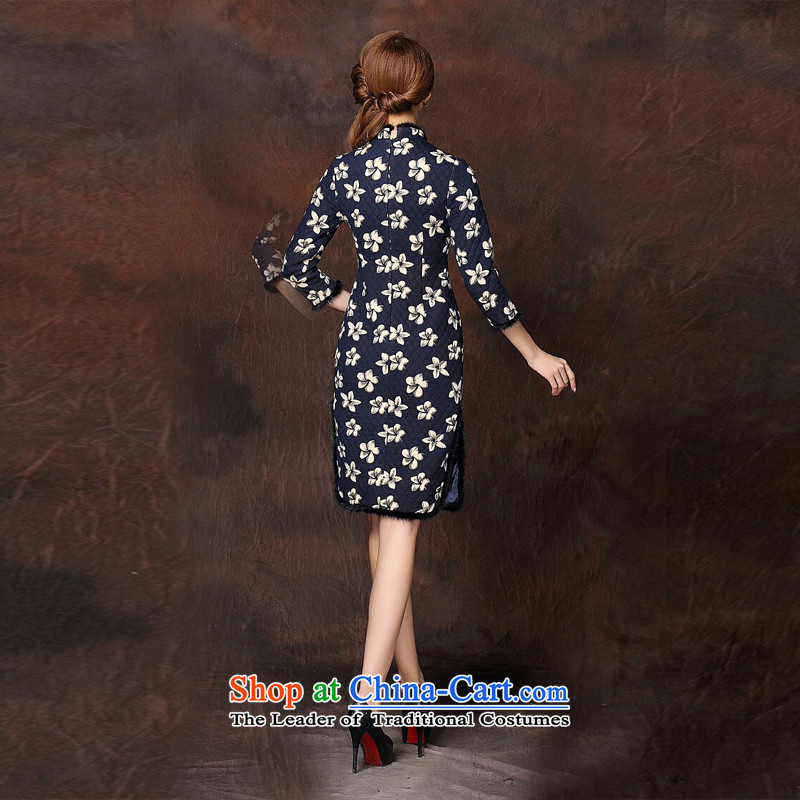 At the end of light and Stylish retro-spell improved gross seven long-sleeved cotton qipao XWGQF141010 folder picture color light at the end of XL, , , , shopping on the Internet