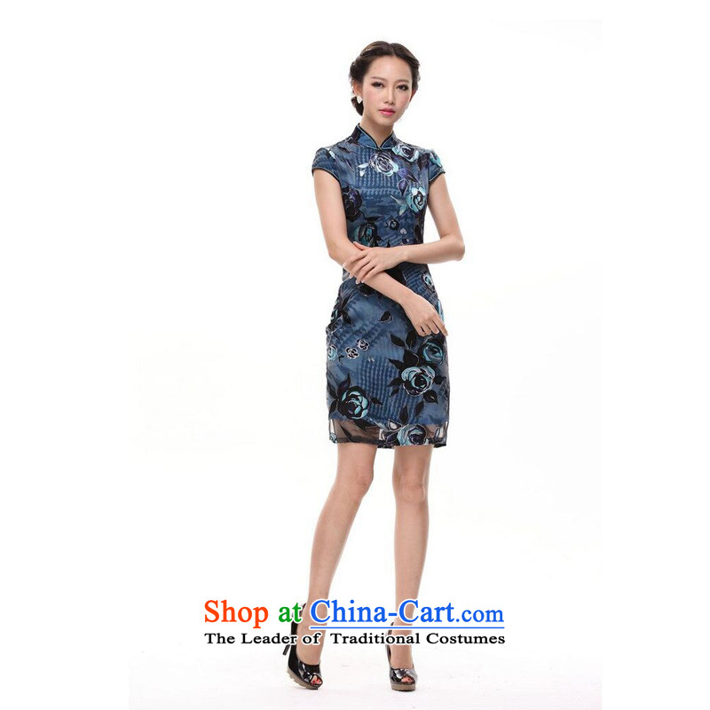 At the end of light and stylish retro Chinese Silk Cheongsam improved XWG skirts  , L, at the end of the blue light shopping on the Internet has been pressed.