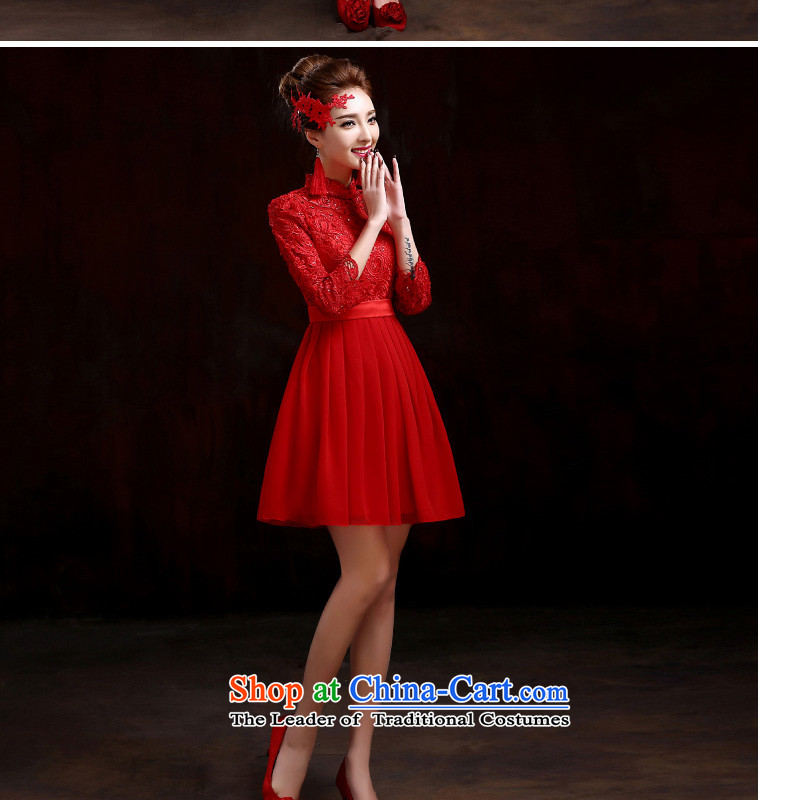 The new winter cheongsam lace red bows service of marriage bride evening dresses 9 red S love cuff qipao Su-lan , , , shopping on the Internet