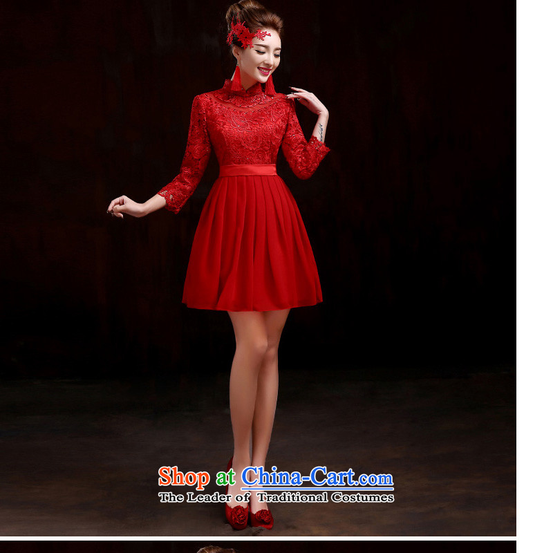 The new winter cheongsam lace red bows service of marriage bride evening dresses 9 red S love cuff qipao Su-lan , , , shopping on the Internet