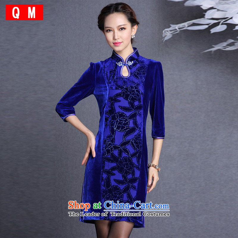 At the end of light and stylish retro velour robes improvements in the stitching short-sleeved qipao?XWGQF1309-13?picture color?XXL